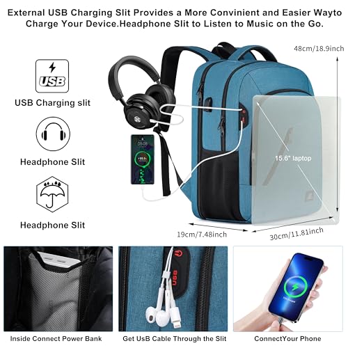 CAFELE Laptop Backpack 17.3 Inch Computer Backpack Daypack Water-Repellent Laptop Bag with USB Charging Port for Business/School/Travel/Women/Men (Lake blue, 17.3 Inches) - color: Lake Blue
