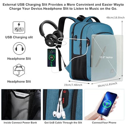 CAFELE Laptop Backpack 17.3 Inch Computer Backpack Daypack Water-Repellent Laptop Bag with USB Charging Port for Business/School/Travel/Women/Men (Lake blue, 17.3 Inches) - color: Lake Blue