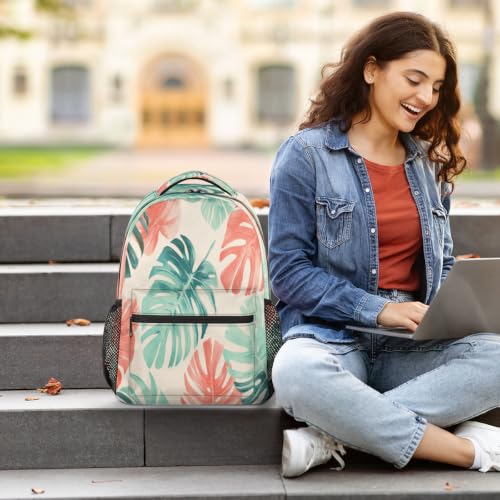 Tropical Plant Leaf Womens Travel Backpack | 15.6 Inch Laptop Backpack, Lightweight Casual Daypack, Water Resistant, Cute Work Backpacks, Large Capacity - color: Multicolor10