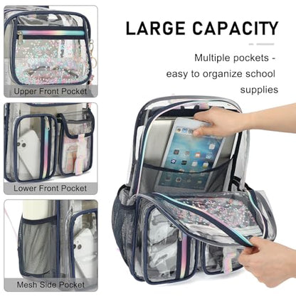 Clear Backpack for Girls Women, School Bookbag Heavy Duty See Through Backpacks (Navy Blue) - color: Navy