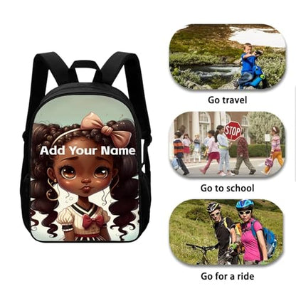 African Bookbag for Girls 10-12/4-6 Personalized Backpack for School Kids 2 Grade/3Rd Grade Custom Name Book Bag Student School Bag - color: African Black Girl-19