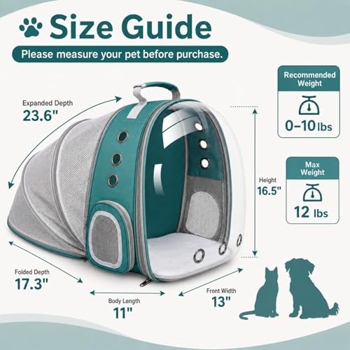 Expandable Cat Carrier Backpack with Bubble Window, Green - color: Green