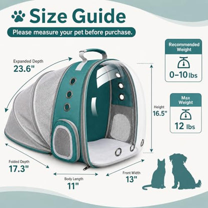 Expandable Cat Carrier Backpack with Bubble Window, Green - color: Green