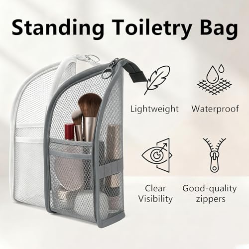 2 Pack Standing Toiletry Bag, Portable Lightweight Travel Toiletry Bag, Leakproof Travel Organizer Pouch for Bathroom, Gym, Business Trip,Family Travel