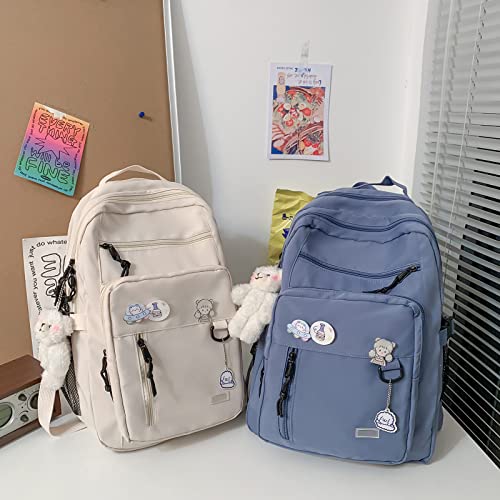 GAXOS Cute Aesthetic Backpack for School Girls Middle Student Bookbag - color: Blue