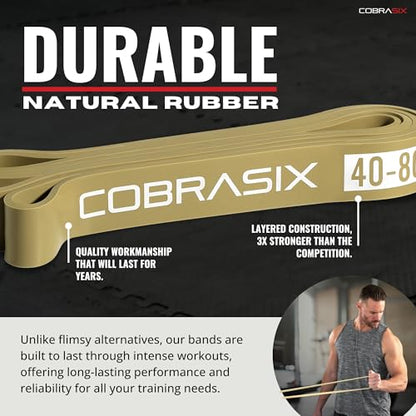COBRASIX Long Resistance Bands for Working Out | Set of 6 Exercise Bands for Full-Body Training | Pull Up Bands for Home Gym with Handles, Door Anchor and Bar Options | for Men & Women