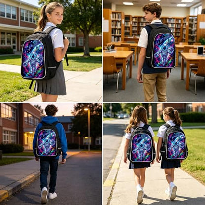Astronaut Kids Backpack, Space Explorer Rainbow Galaxy School Bag with Reflective Strip, Lightweight Ergonomic Bookbag for Boys Girls Daily School Use, 17 Inch - color: Astronaut