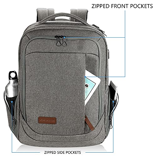 KROSER Laptop Backpack Large Computer Backpack Fits up to 17.3 Inch Laptop with USB Charging Port Water-Repellent Casual Daypack for Travel/Business/College/Women/Men-Grey - color: A-grey-17.3"