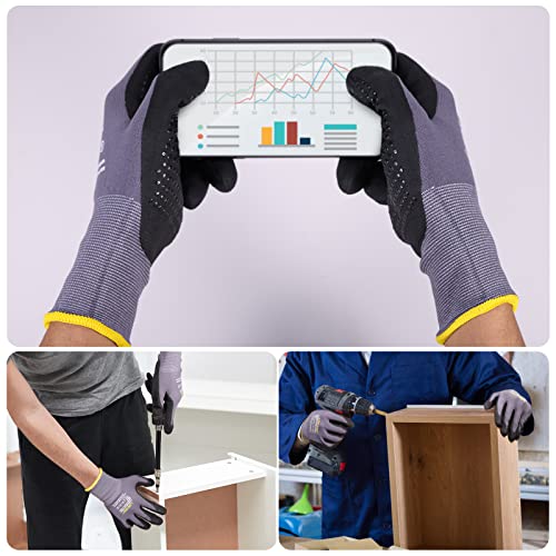 LOCCEF Work Gloves MicroFoam Nitrile Coated-6 Pairs,Endurance Seamless Knit Nylon,Dots on palm,Tacky Dot Grip Gloves - color: Black 12-pairs
