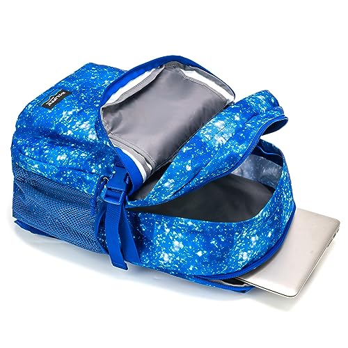 K-Cliffs Classic Backpack Basic Student Campus Daypack Simple Travel Rucksack with Laptop Compartment Bottle Holder Padded Straps Printed Blue Navy Stardust Pattern - color: Navy Stardust