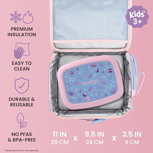Bentgo Kids Lunch Bag - Durable, Double-Insulated Lunch Bag for Kids 3+; Holds Lunch Box, Water Bottle, & Snacks; Easy-Clean Water-Resistant Fabric & Multiple Zippered Pockets (Lavender Galaxy) - color: Lavender Galaxy