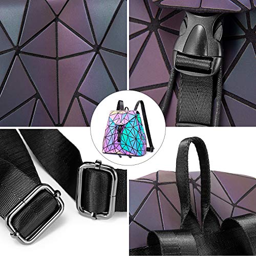 LOVEVOOK Geometric Luminous Purses and Handbags for Women Holographic Reflective Crossbody Bag Wallet - color: Backpack + Flapped Wallet