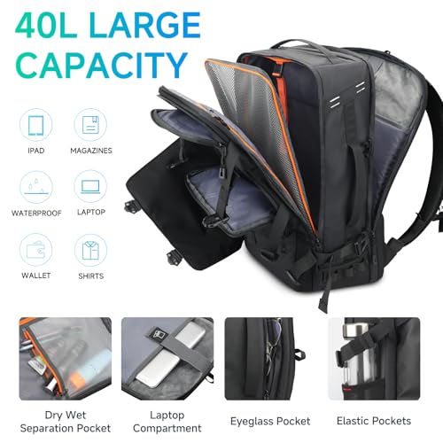 SWICKY 40L Travel Backpack for Men – TSA Friendly Carry-On, 17.3" Laptop Sleeve, Water-Resistant, Quick-Access Phone Pocket, Large Weekender for Travel & Commute - color: Black(88506-fits 17.3 Inch Laptop)