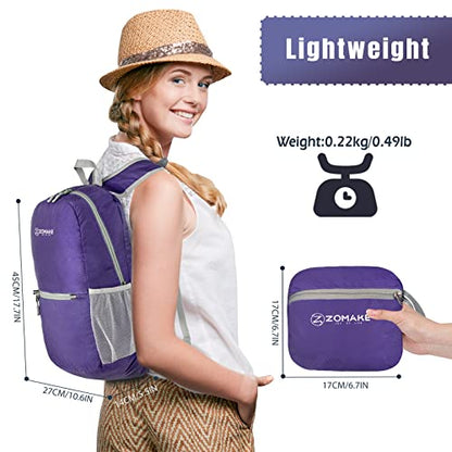 ZOMAKE Ultra Lightweight Hiking Backpack 20L, Packable Small Backpacks Water Resistant Daypack for Women Men(Purple) - color: Purple