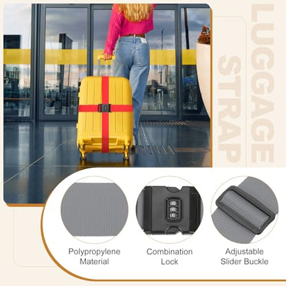 MECCANIXITY Luggage Straps with Combination Lock Adjustable Suitcase Belt Strap for Suitcase Briefcase Backpack Travel, Gray, Pack of 4 - color: Gray