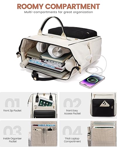 LOVEOVOOK 18Inch Laptop Backpack for Women, Large Capacity Travel Backpack with USB Charging Port, Waterproof Work Backpack for Business, College, Nursing & Airline Travel,White Black