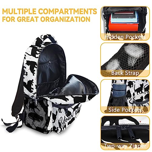 Personalized Cat Backpack with Lunch Box and Pencil Case, 16 Inch Cat Theme Bookbag with Adjustable Straps, Durable, Lightweight, Large Capacity, School Backpack for Girls Women - color: Color-3-3