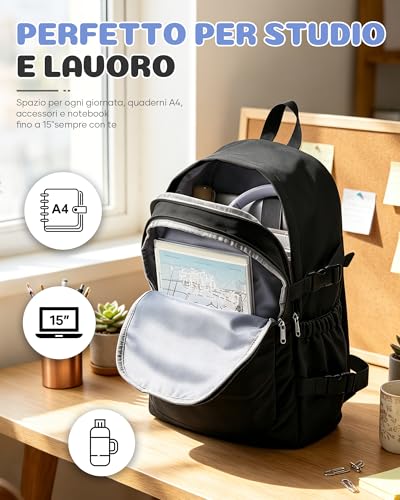 Black Backpack for Men Women, Lightweight Basic Bookbag for Teens Boys and Girls, Causal Daypack Travel Carry on Backpack fits 15.6 Inch Laptop - color: I-black