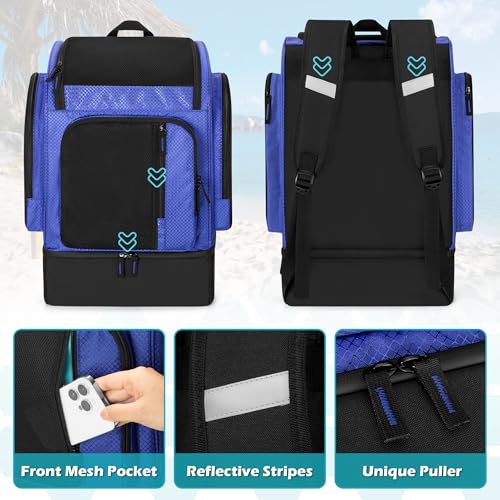 Fasrom Mesh Beach Backpack with Insulated Cooler Compartment, Wet Dry Separation Beach Bag, Large Capacity Tote for Swim - color: Blue