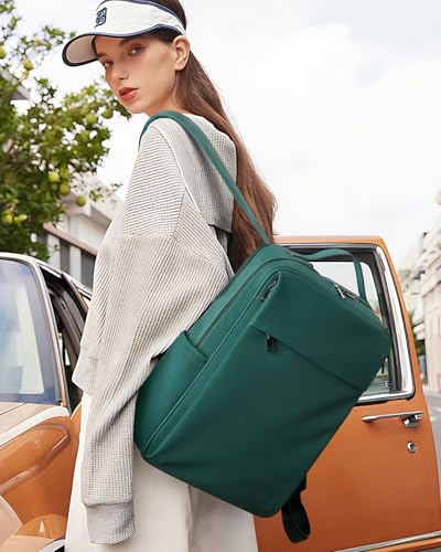 MASINTOR 15.6 inch PU Leather Laptop Backpack Purse for Women, Large College Casual Backpack Travel Bag Retro Green - color: Retro Green