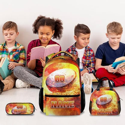 School Backpack Set, Hockey Backpacks for Boys, Personalized Bookbag with Name, 17 Inch Custom Sport Schoolbags with Lunch Box and Pencil Case - color: Color-5