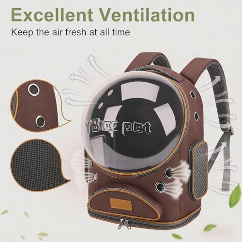 Cat Backpack Carrier, Breathable Cat Carrier Large Space Bubble Pet Backpack for Small Dog and Large cat up to 18lbs, Transparent & Foldable Pet Carrier for Travel Hiking (Brown) - color: Brown