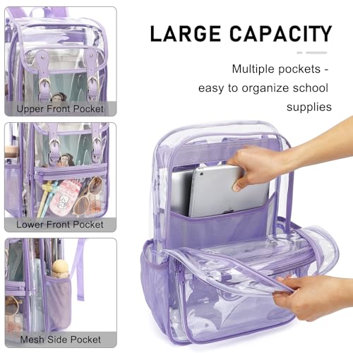 Heavy Duty Clear Backpack Stadium Approved Transparent Backpacks for School College Festival Work Travel (Lavender Purple) - color: Lavender Purple
