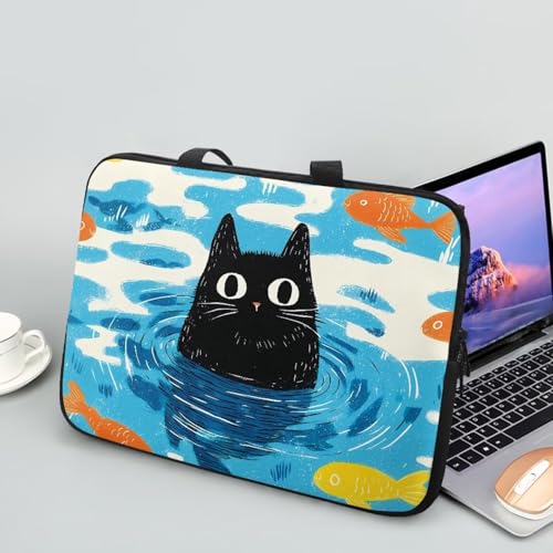 10 Inch Black Cat Laptop Sleeve Cover Computer Bag Tablet Carrying Case with Handle, Water-Repellent Tote Bags Notebook Sleeves Handbag Messenger Briefcase Shoulder Bag - color: Black Cat, size: 10 Inch