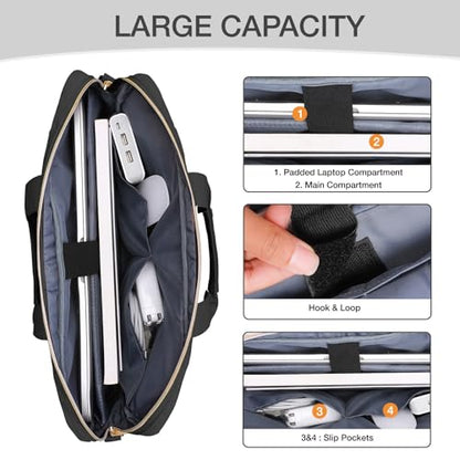 MOSISO 15-16 inch Laptop Bag, Laptop Briefcase Messenger Compatible with MacBook Pro 16/Air 15, HP, Dell, Lenovo, Square Quilted Computer Bag Work Office Business with 3 Pockets&Strap, Black - color: Black, size: 16 inch