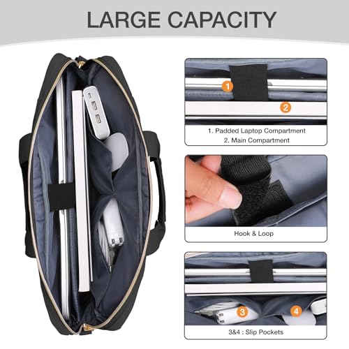 MOSISO 17-17.3 inch Laptop Bag, Laptop Briefcase Messenger Compatible with Dell, HP, Lenovo, Asus, Acer, Alienware, Square Quilted Computer Bag Work Office Business with 3 Pockets&Strap, Black - color: Black, size: 17.3 inch