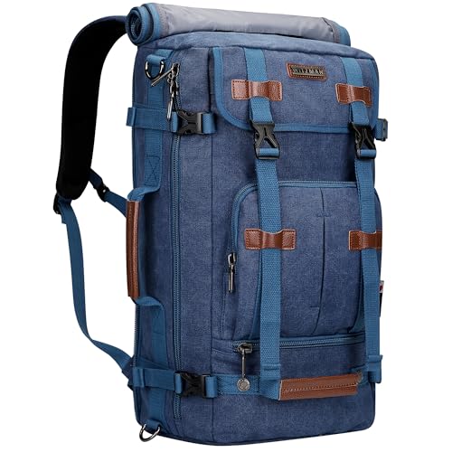 WITZMAN Canvas Backpack Vintage Travel Backpack Large Laptop Bags Convertible Shoulder Rucksack(A519-1 Classic Blue) - color: Classic Blue