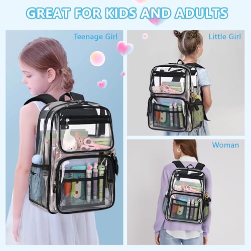 MOONBABY Clear Backpack for School Girls, Heavy Duty TPU Transparent Backpack Stadium Events Approved, Clear Bookbag - color: Black