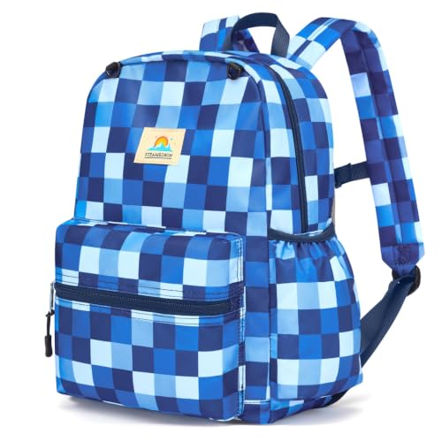 STEAMEDBUN Kids Backpack for Boys Girls 5-8, 15inch Girls Boys Backpacks Kindergarten - color: Dark Blue Checkerboard, size: SMALL-15"H(fit folder)