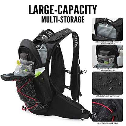 IX INOXTO Hydration Pack Backpack, Lightweight Water Backpack with 2L Hydration Bladder Daypack for Men Women,Running Hydration Vest for Trail Running Hiking Cycling Race Climbing - color: Black
