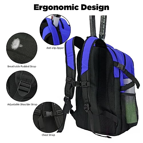 WOLT Tennis Bag - Large Tennis Racket Backpack for Men & Women - Ventilated Shoe Compartment - Holds 2 Rackets - color: Blue
