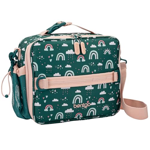 Bentgo Kids Lunch Bag - Durable, Double-Insulated Lunch Bag for Kids 3+; Holds Lunch Box, Water Bottle, & Snacks; Easy-Clean Water-Resistant Fabric & Multiple Zippered Pockets (Green Rainbow) - color: Green Rainbow