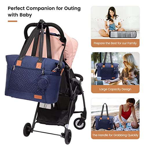 LOVEVOOK Diaper Bag Tote, Baby Diaper Bag Waterproof Travel Diaper Tote with Changing Pad - color: Navy Blue