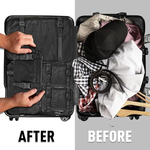 4 Set Tactical Packing Cubes ，Compressible Mesh Duffle Storage Bag,Portable Edc Molle Pouch Organizer. - color: BK