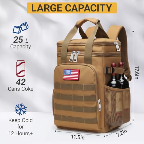 Fathers Day Gift-Tactical Backpack Cooler,Large Cooler Backpack Lunch Box for Men Adults Work with Handle,Insulated Soft Thermal Bag - color: Camo-yellow