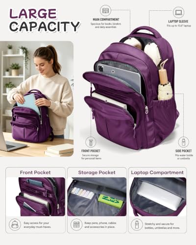BJLFS Purple Backpack for School Women Girls, Waterproof Bookbag Cute High School Backpack for Men Teen Boys, Lightweight Travel College Backpack Mochilas Escolares para Casual Daypack Rucksack - color: A2-purple