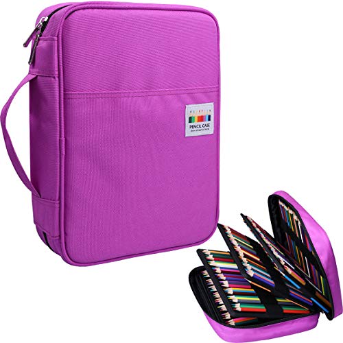 JAKAGO 220 Slots Colored Pencil Case Large Capacity Pen Holder for Artist Painter Zipper Organizer Bag for Marker Highlighter Storage Case for Office Sketch Travel Supplies (Purple) - color: Purple