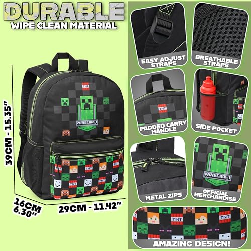 Minecraft Backpack for Boys Kids Teens Adjustable Straps Front Pocket Daypack Backpacks for Sports Gym School Gamer Gifts (Black) - color: Black