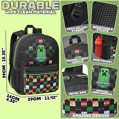 Minecraft Backpack for Boys Kids Teens Adjustable Straps Front Pocket Daypack Backpacks for Sports Gym School Gamer Gifts (Black) - color: Black