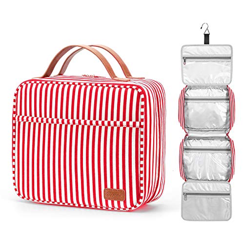 Bosidu Hanging Travel Toiletry Bag,Large Capacity Cosmetic Travel Toiletry Organizer for Women with 4 Compartments & 1 Sturdy Hook,Perfect for Travel/Daily Use/Christmas - color: M-Red