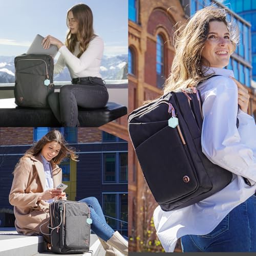 Swissdigital Design Business Backpack For Women with Rose Gold-Tone Zippers College Travel Laptop Backpack with Apple Find My Network,Fits 15.6 inch Laptop,Black-Finder Color Random | SD1006FB0-01 - color: Black Hexagon