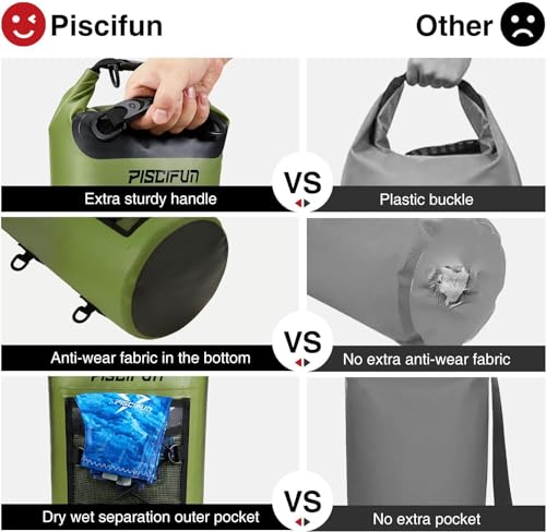 Piscifun Dry Bag, Waterproof Floating Backpack 10L/20L/30L/40L with Waterproof Phone Case for Boating, Kayaking, Fishing - color: Army Green, style: 40l