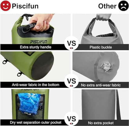 Piscifun Dry Bag, Waterproof Floating Backpack 10L/20L/30L/40L with Waterproof Phone Case for Boating, Kayaking, Fishing - color: Army Green, style: 40l