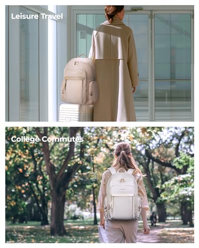 LIGHT FLIGHT Laptop Backpack for Women, 15.6 Inch Work Bag Business Backpack, Water Resistant Travel Bags for College, Beige - color: Beige