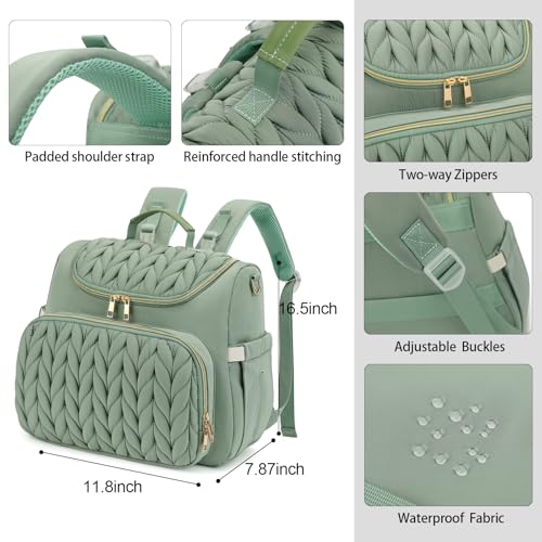 Small Diaper Bag Backpack Quilted Mini Baby Crossbody Diaper Bag Tote for Mom and Baby Girls Boys (Matcha Green) - color: Matcha Green