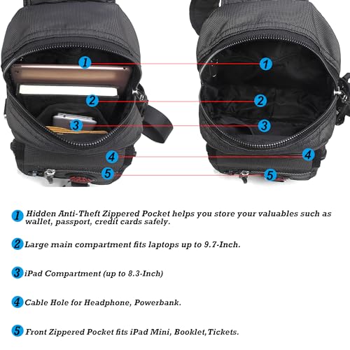 NICGID Sling Bag Chest Shoulder Backpack Crossbody Bags for Tablet Laptop Outdoor Hiking Men Women - color: Black-2629